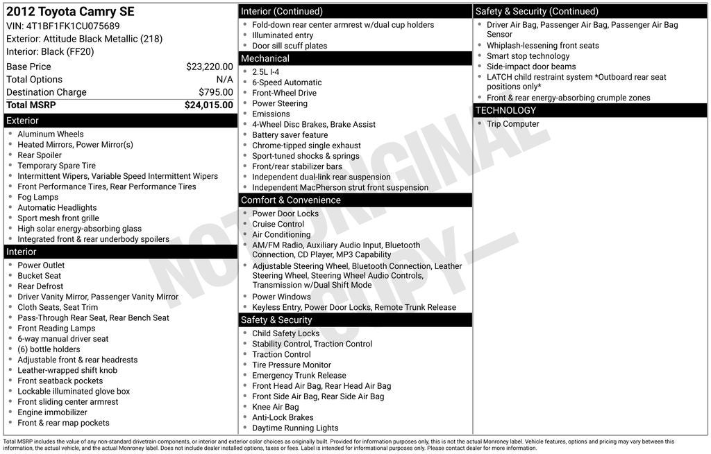 2012 Toyota CAMRY SE