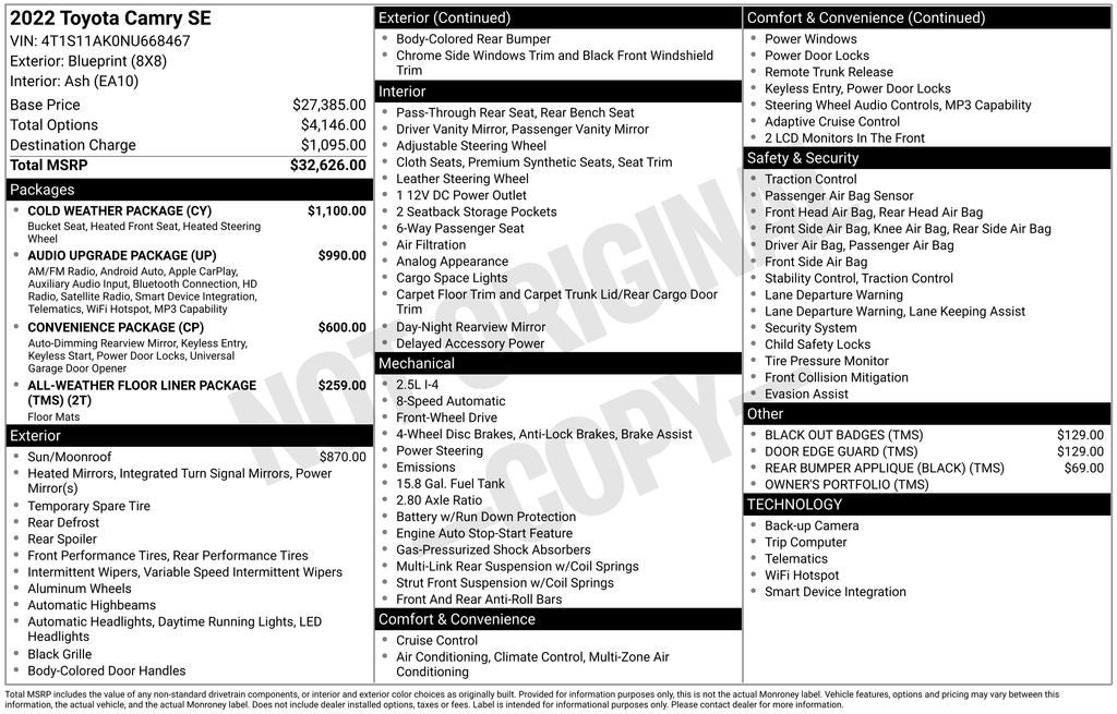 2022 Toyota CAMRY SE