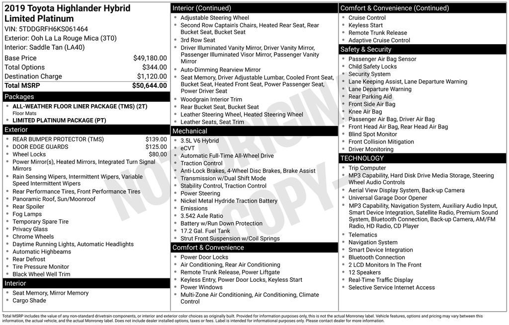 2019 Toyota Highlander Hybrid Limited Platinum